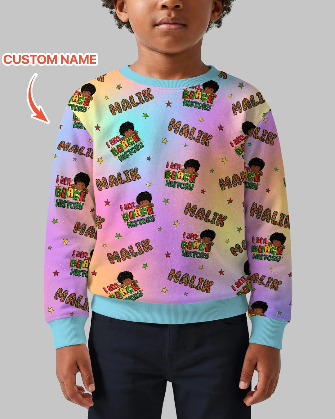 Personalisierter Name "I Am Black History" Individuelles Bambus-Rundhals-Sweatshirt