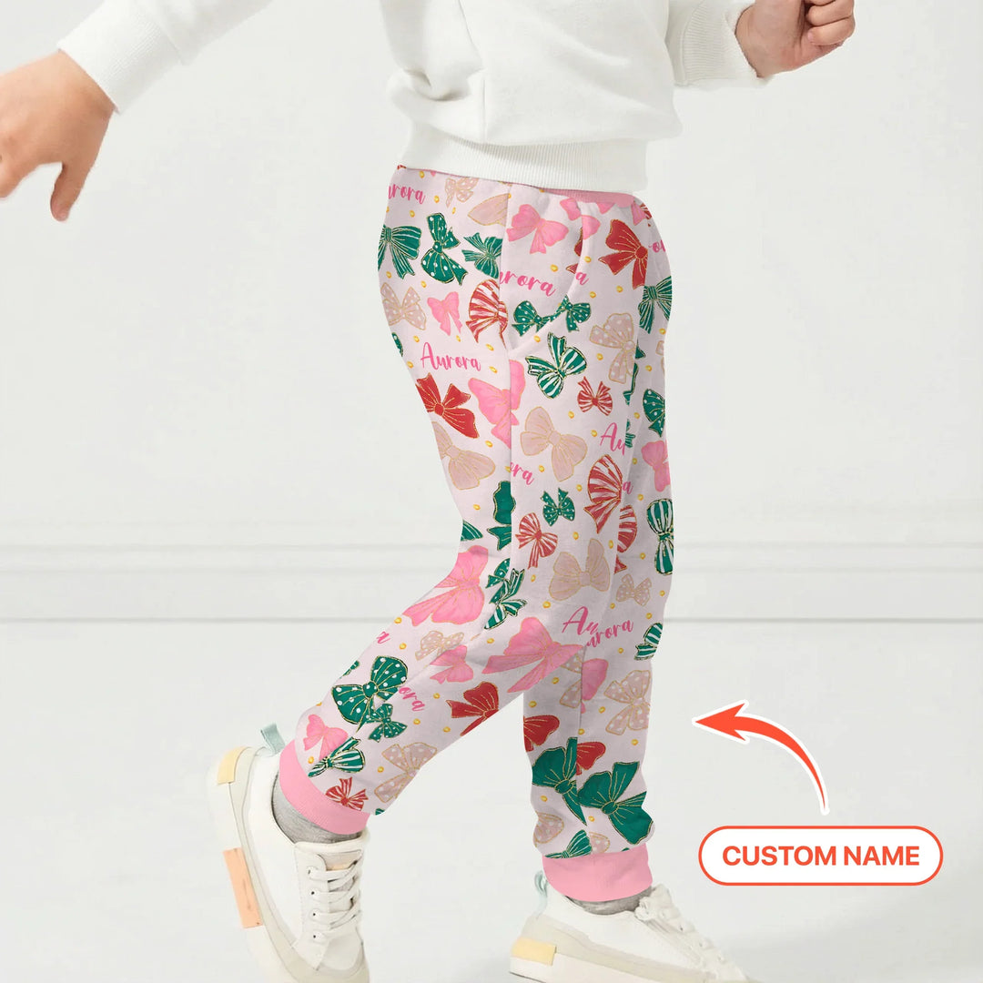 Personalisierter Name Preppy Coquette Schleifen Bambus Jogger