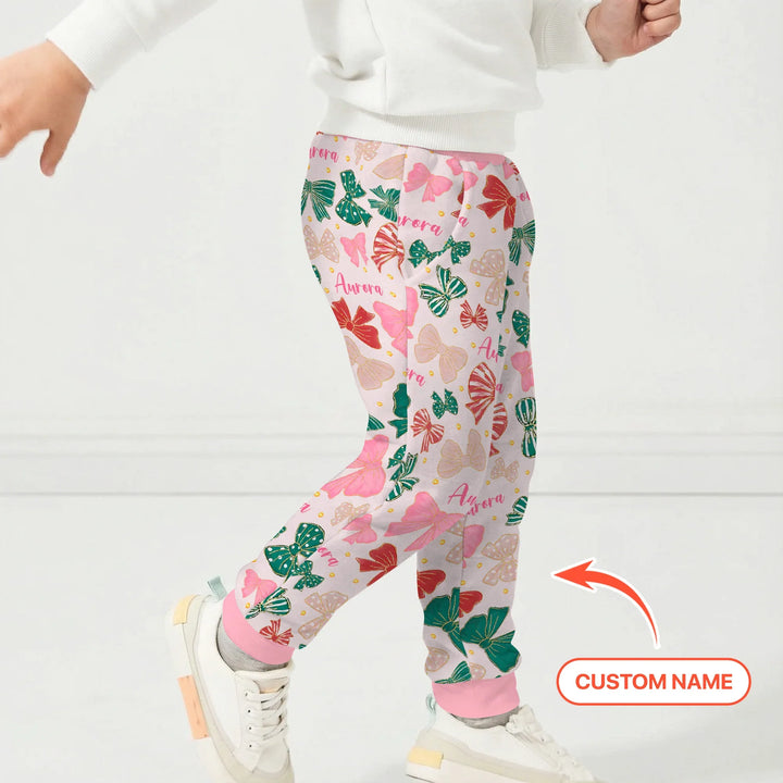 Personalisierter Name Preppy Coquette Schleifen Bambus Jogger