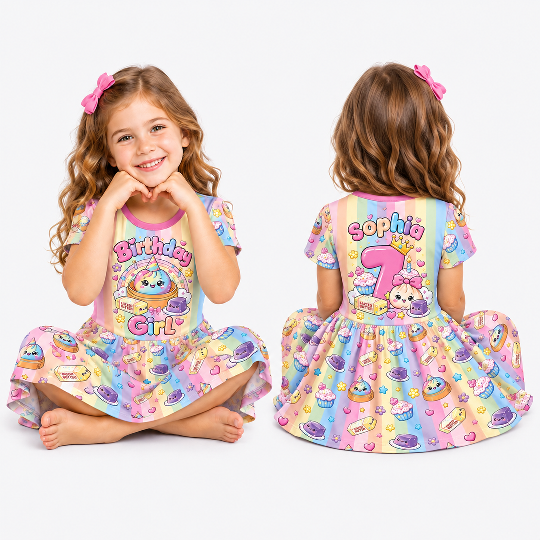 Personalized Squishy Party Birthday Girl Bamboo Twirl Dress