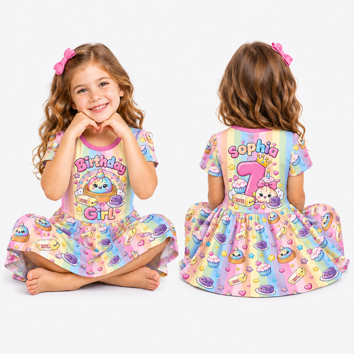 Personalized Squishy Party Birthday Girl Bamboo Twirl Dress