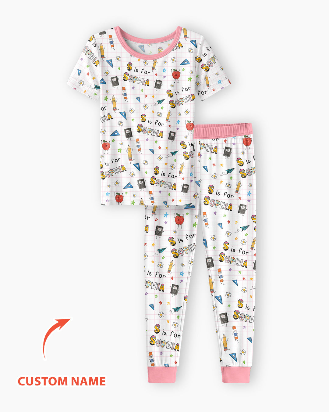 Personalized Back To School Bamboo Two Piece Short Sleeve Pajama Set