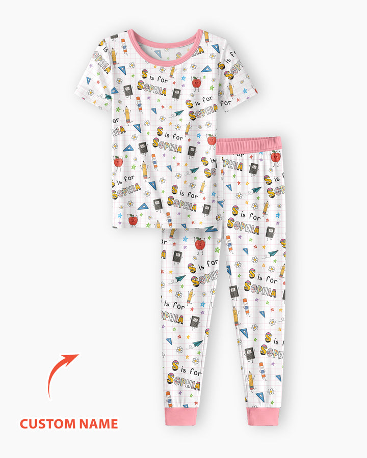 Personalized Back To School Bamboo Two Piece Short Sleeve Pajama Set