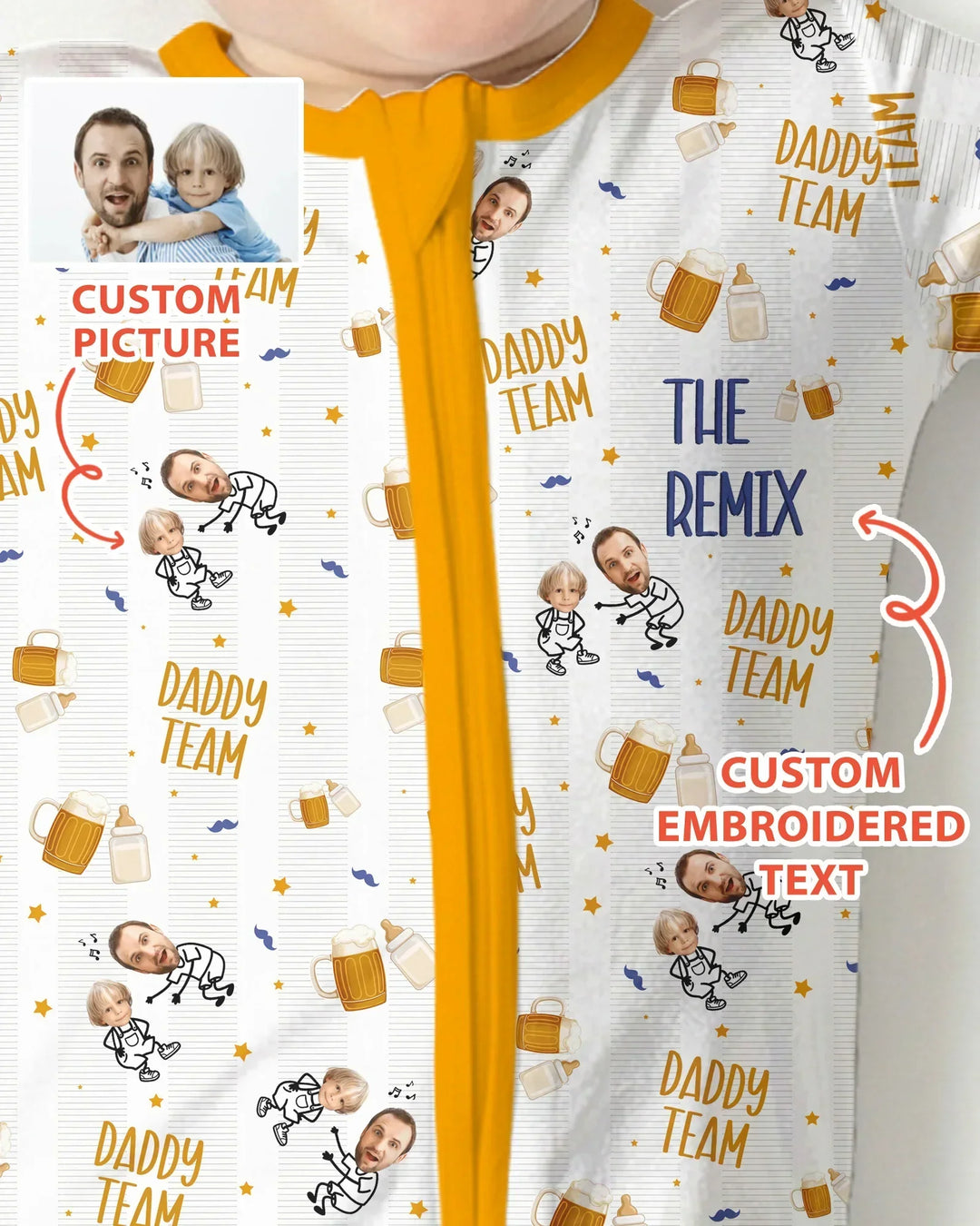 Personalized Embroidered Dad And Me Picture Bamboo Convertible Zippy
