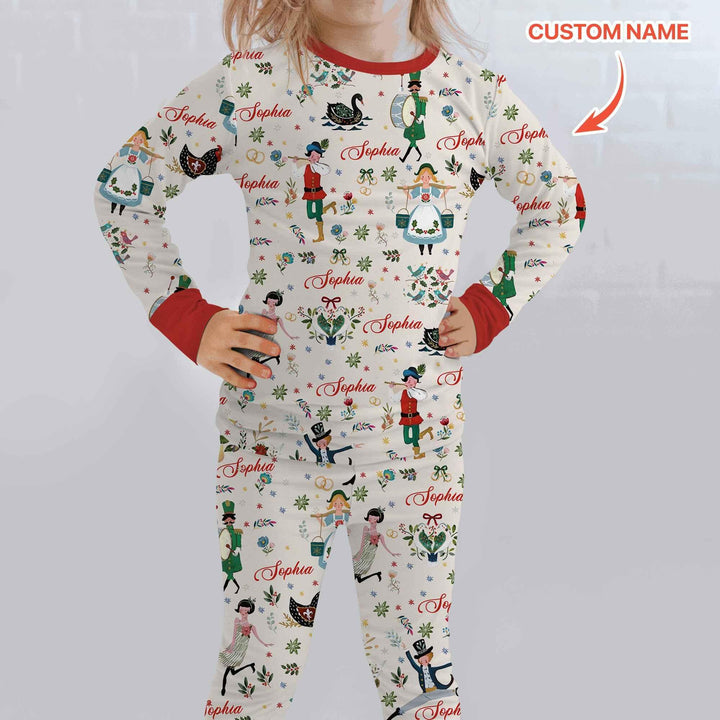 12 Days Of Christmas Custom Name Two Piece Long Sleeve Pajama Set , 12 Days Of Christmas Custom Name Two Piece Long Sleeve Pajama Set - 12-18M / Girl