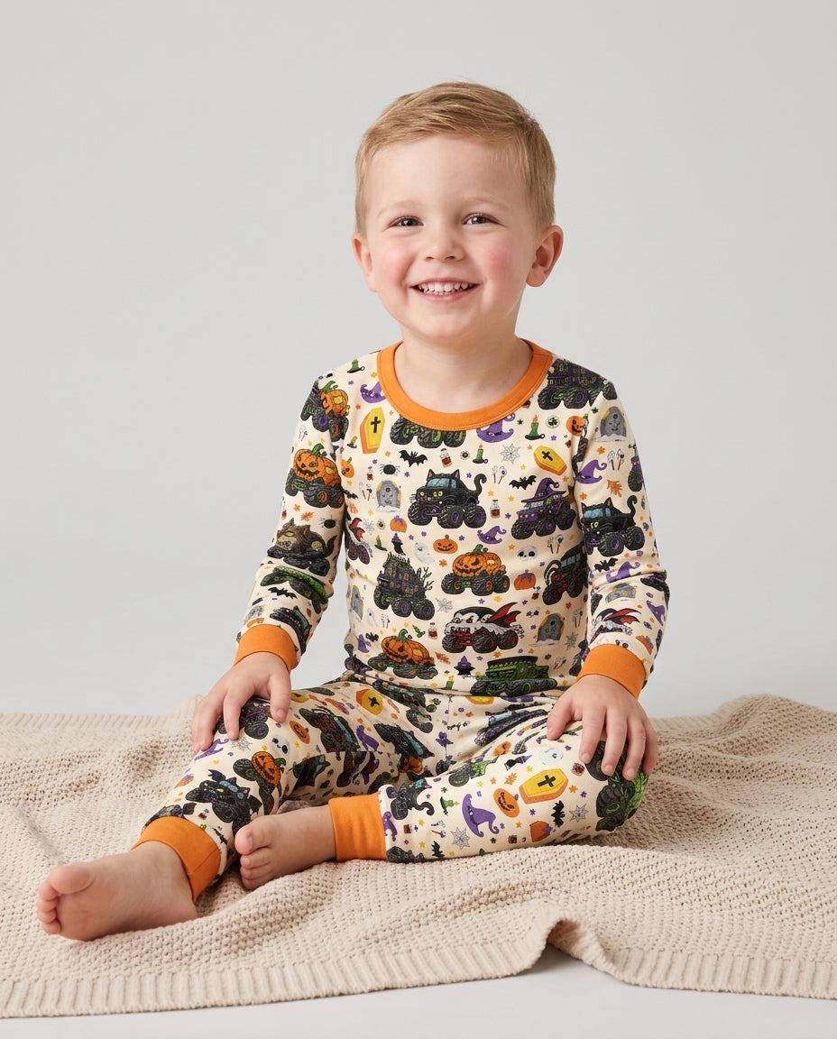 Spooky Monster Truck Bamboo Two Piece Long Sleeve Pajama Set