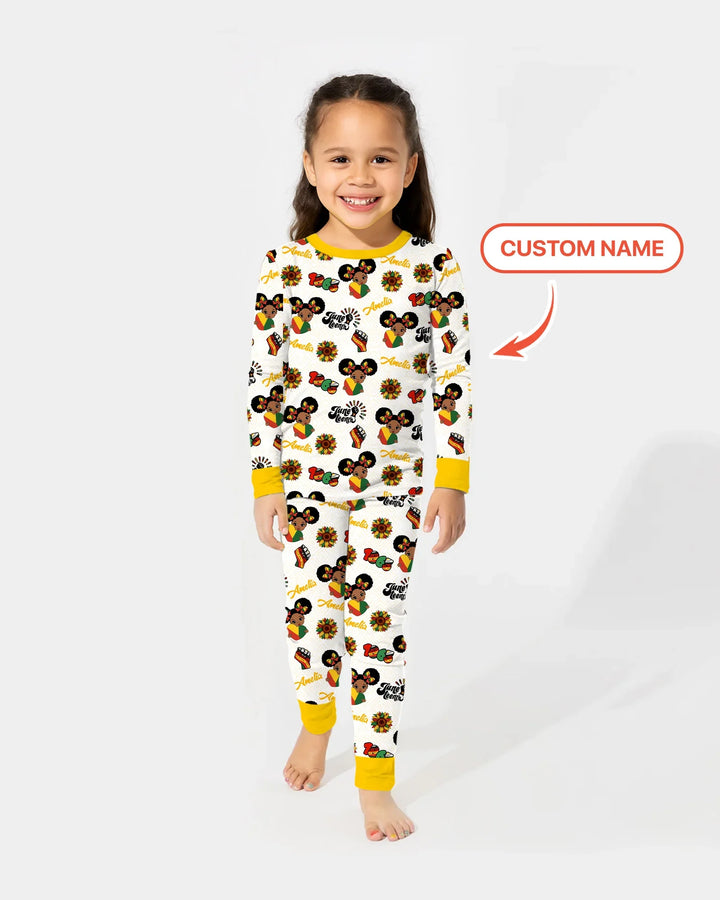 Custom Name Bloom in Freedom Bamboo Two Piece Long Sleeve Pajama Set