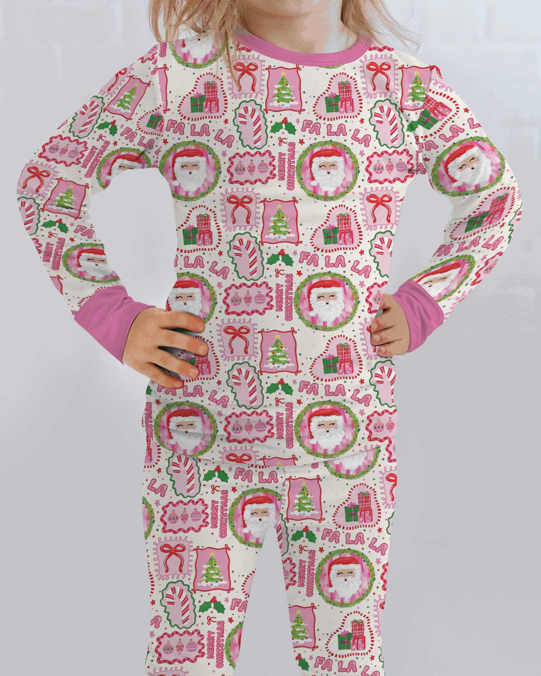 Fa La La Pink Christmas Bamboo Two Piece Long Sleeve Pajama Set