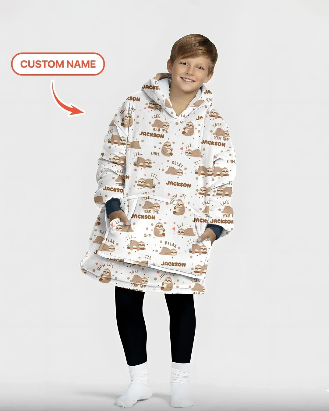 Personalisierbarer süßer Faultier-Bambus-Decken-Hoodie