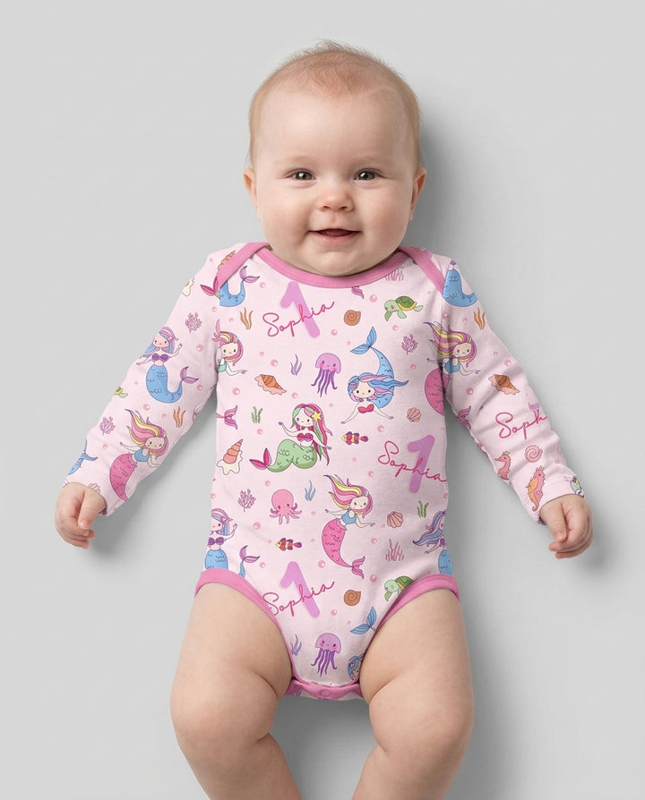 Custom Name Birthday Mermaid Wild One Bamboo Bodysuit