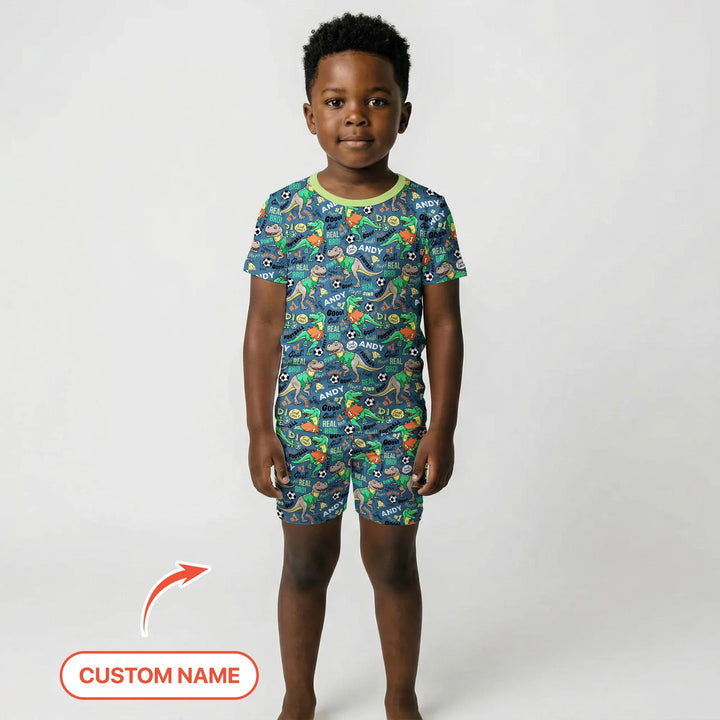Zweiteiliges Pyjama-Set mit kurzen Ärmeln und Shorts im Sommer-Design