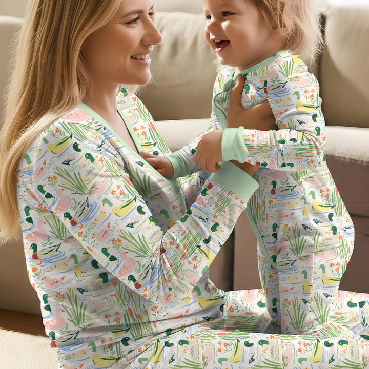 Ausgefallenes Stockenten-Pyjama-Set aus Bambus für Damen