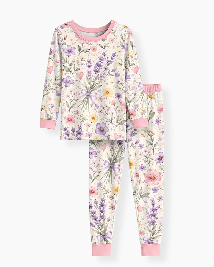 Lavender Wildflower Pastel Floral Bamboo Two Piece Long Sleeve Pajama Set