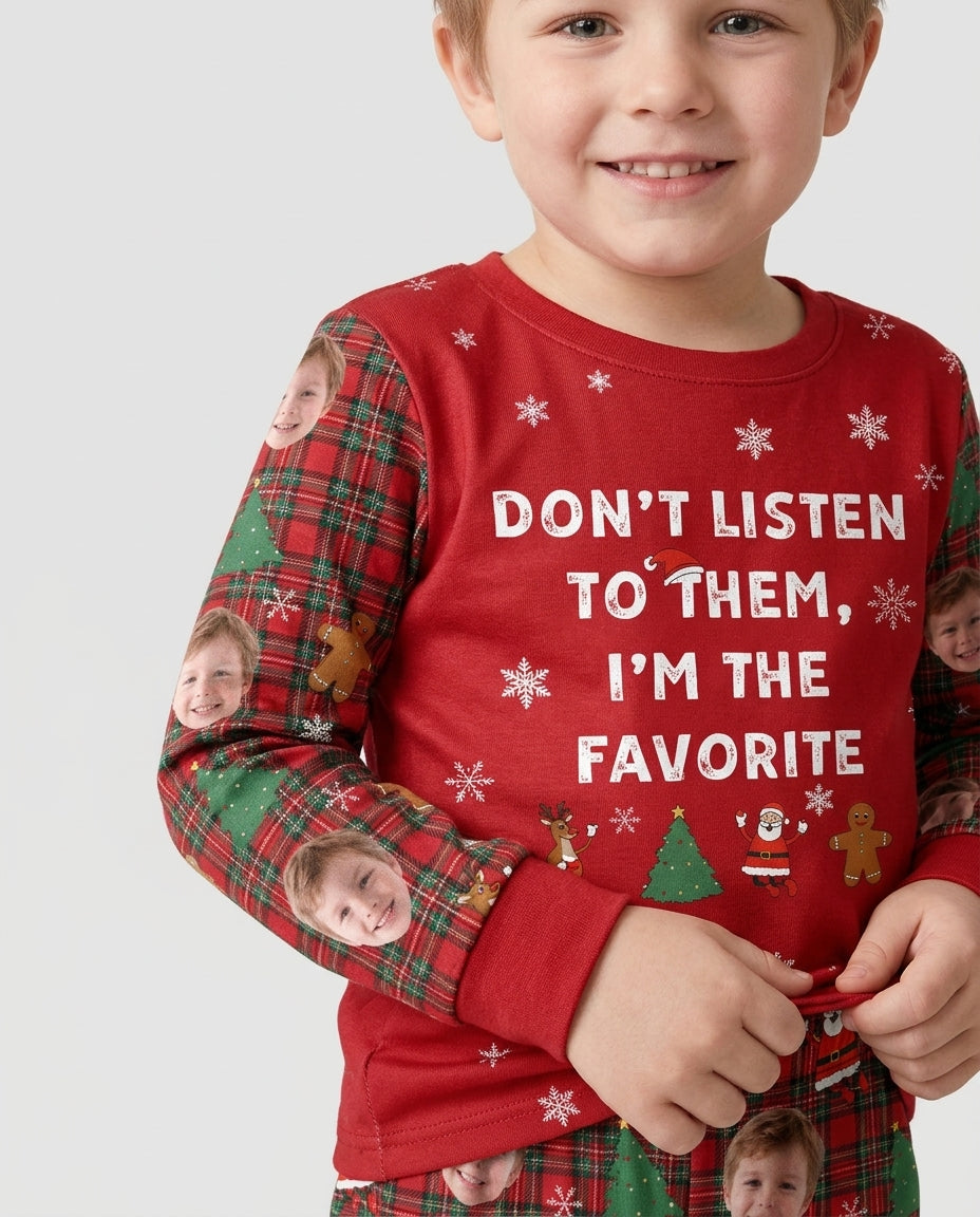 I'm The Favorite Christmas Funny Brother Sister Matching Bamboo Two Piece Long Sleeve Pajama Set