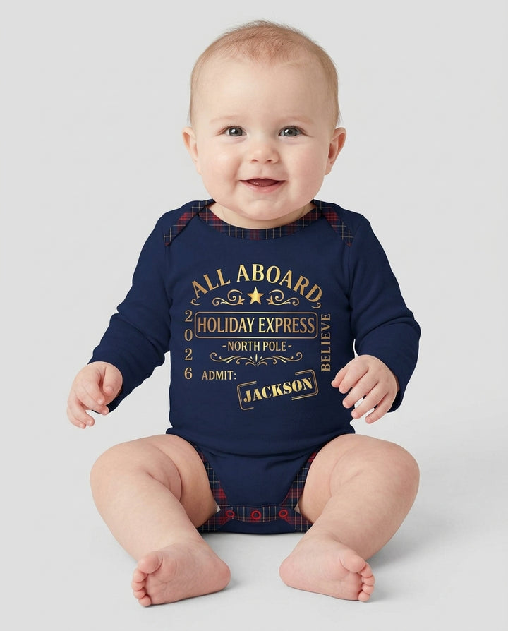 Custom Name North Pole Plaid Bamboo Bodysuit