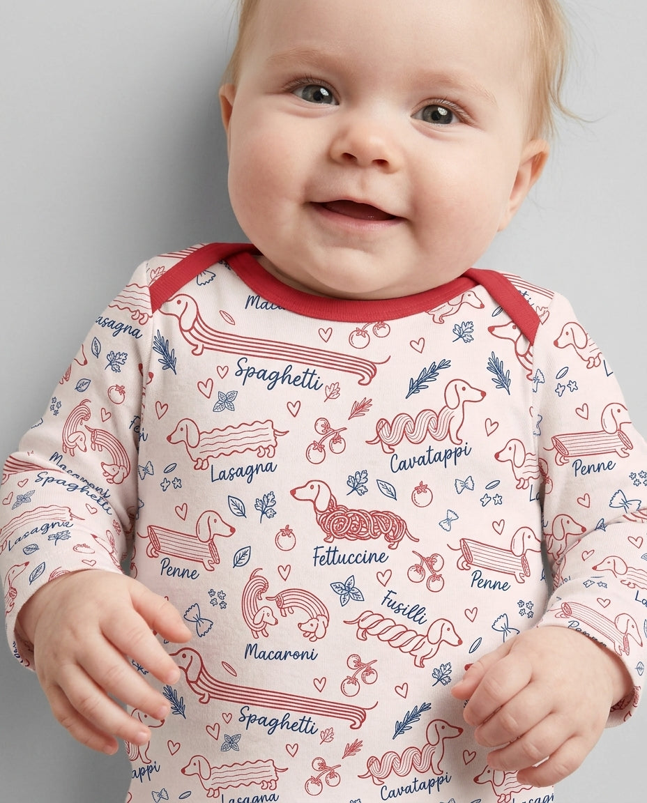 Funny Dachshund Pasta Pups Bamboo Bodysuit