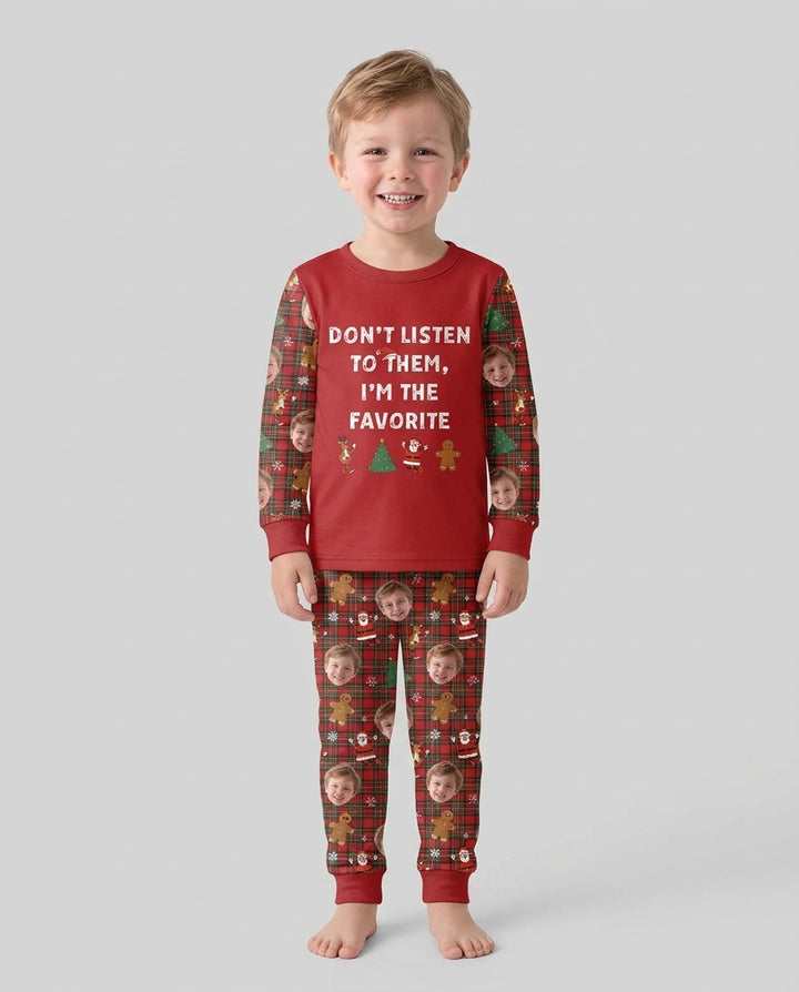 I'm The Favorite Christmas Funny Brother Sister Matching Bamboo Two Piece Long Sleeve Pajama Set