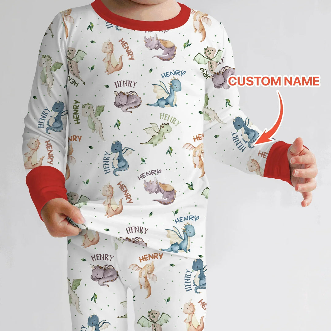 Sweet Baby Dragons Custom Name Bamboo Two Piece Long Sleeve Pajama Set