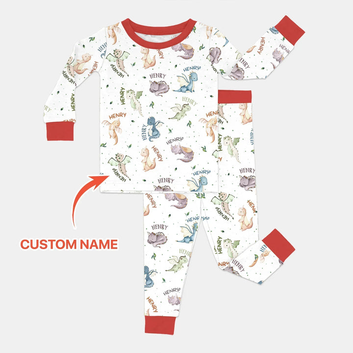 Sweet Baby Dragons Custom Name Bamboo Two Piece Long Sleeve Pajama Set