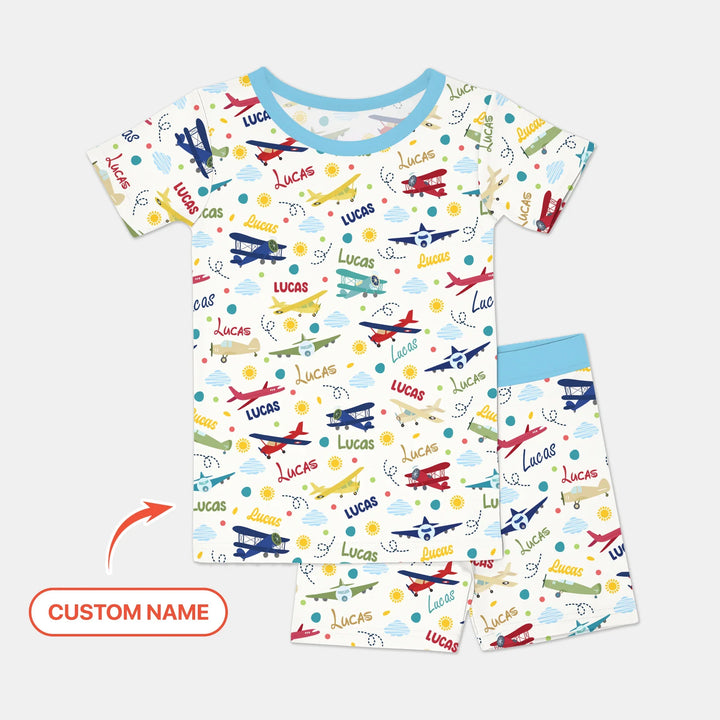 Zweiteiliges Pyjama-Set mit kurzen Ärmeln und Shorts im Sommer-Design