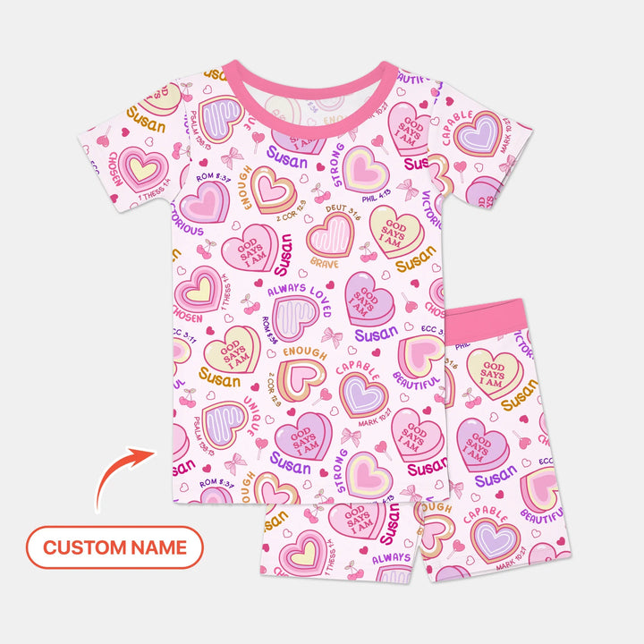 God Says I Am Sweet Heart Matching Mommy & Baby Bamboo Two Piece Short Sleeve Shorts Pajama Set