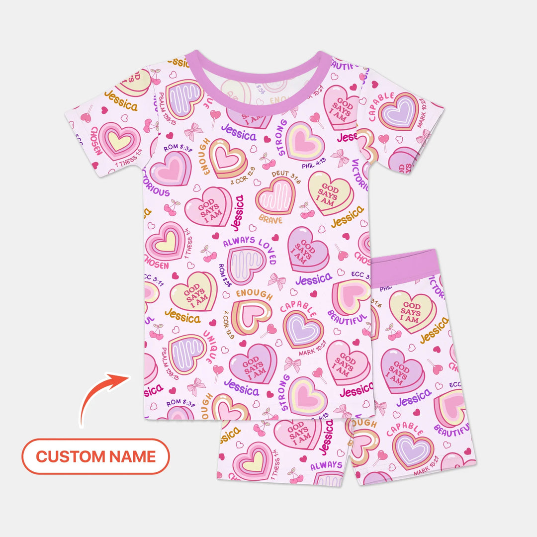 God Says I Am Sweet Heart Matching Mommy & Baby Bamboo Two Piece Short Sleeve Shorts Pajama Set