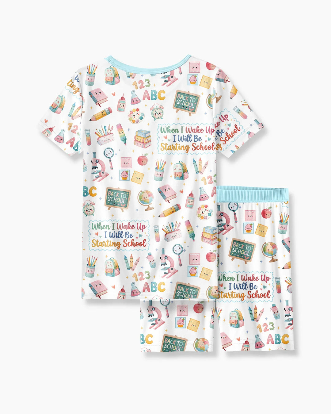 When I Wake Up I Will Be Starting School Bamboo Two Piece Short Sleeve Shorts Pajama Set