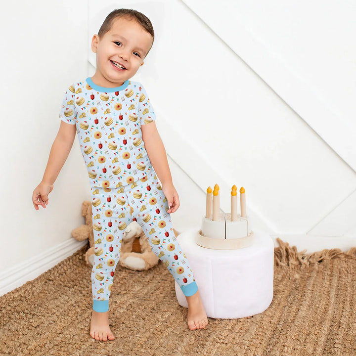 Hanukkah Donuts Two Piece Short Sleeve Pajama Set , Hanukkah Donuts Two Piece Short Sleeve Pajama Set - 12-18M / Blue