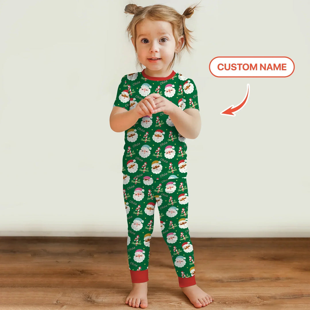 Personalized 1st Christmas Two Piece Short Sleeve Pajama Set , Personalized 1st Christmas Two Piece Short Sleeve Pajama Set - 12-18M