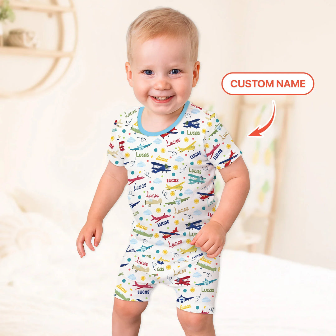 Zweiteiliges Pyjama-Set mit kurzen Ärmeln und Shorts im Sommer-Design