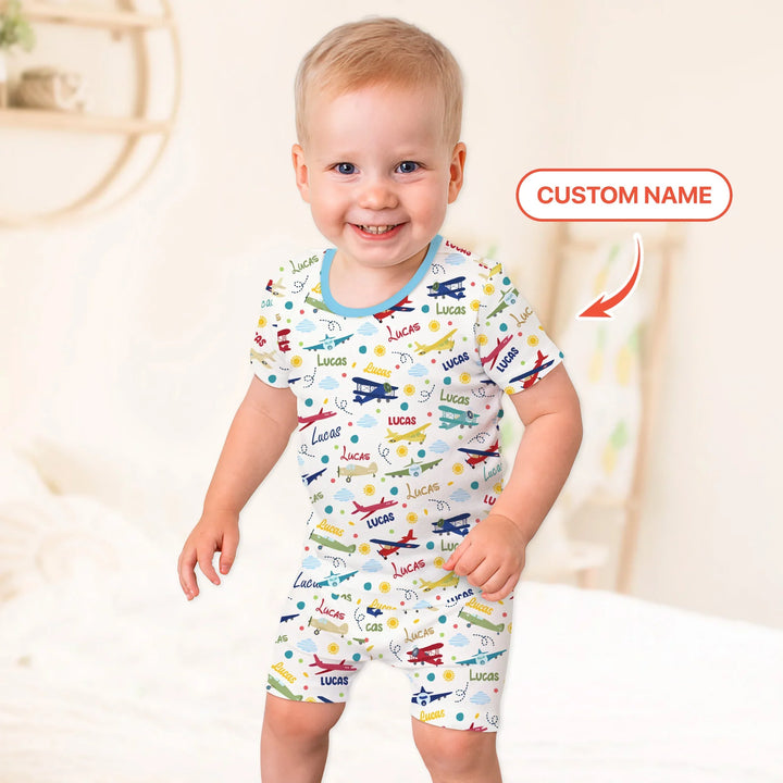 Zweiteiliges Pyjama-Set mit kurzen Ärmeln und Shorts im Sommer-Design