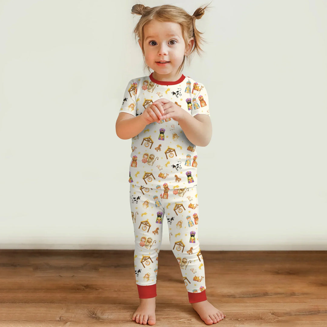 Away In A Manger Bamboo Two Piece Short Sleeve Pajama Set