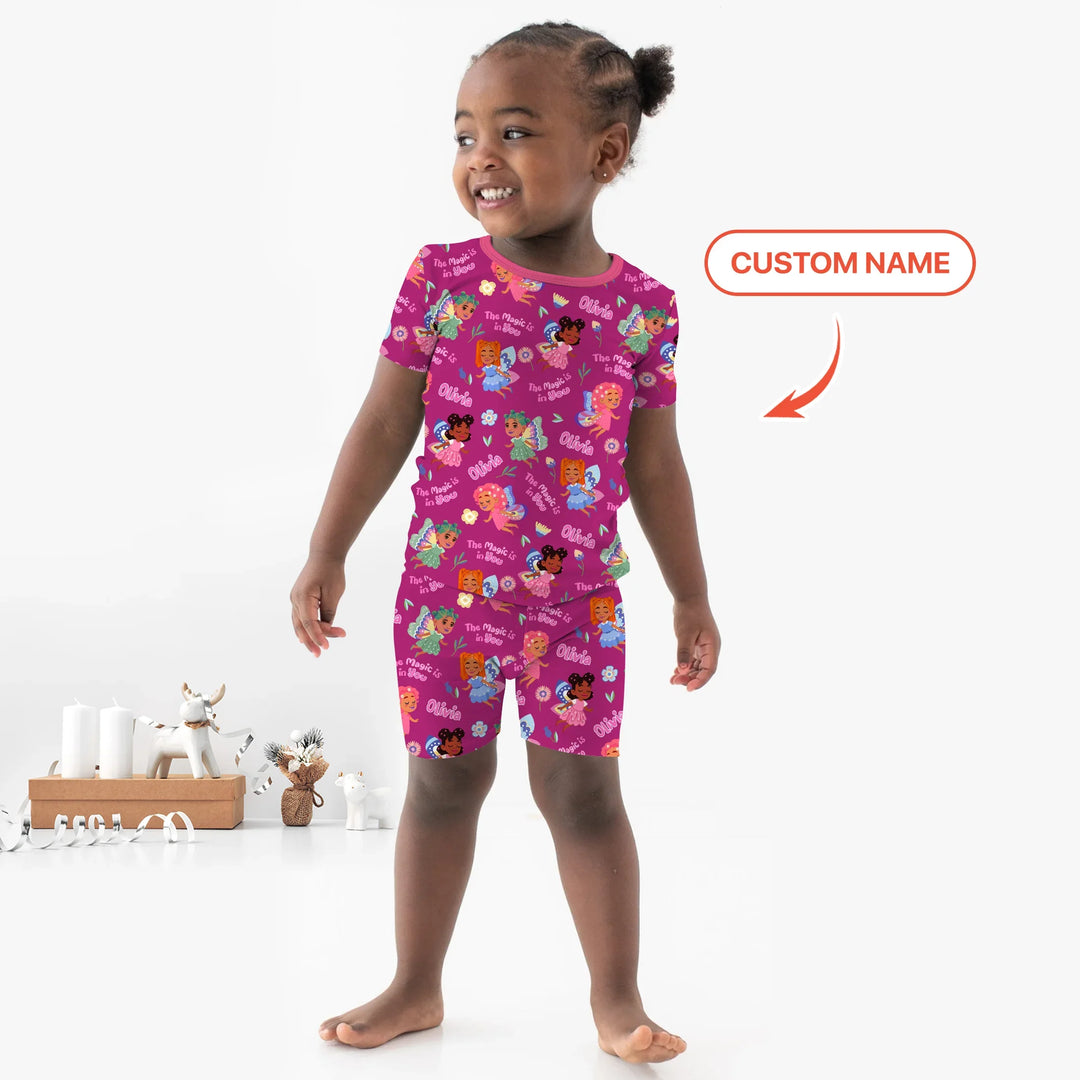 Custom Name Little Garden Fairy Bamboo Two Piece Short Sleeve Shorts Pajama Set