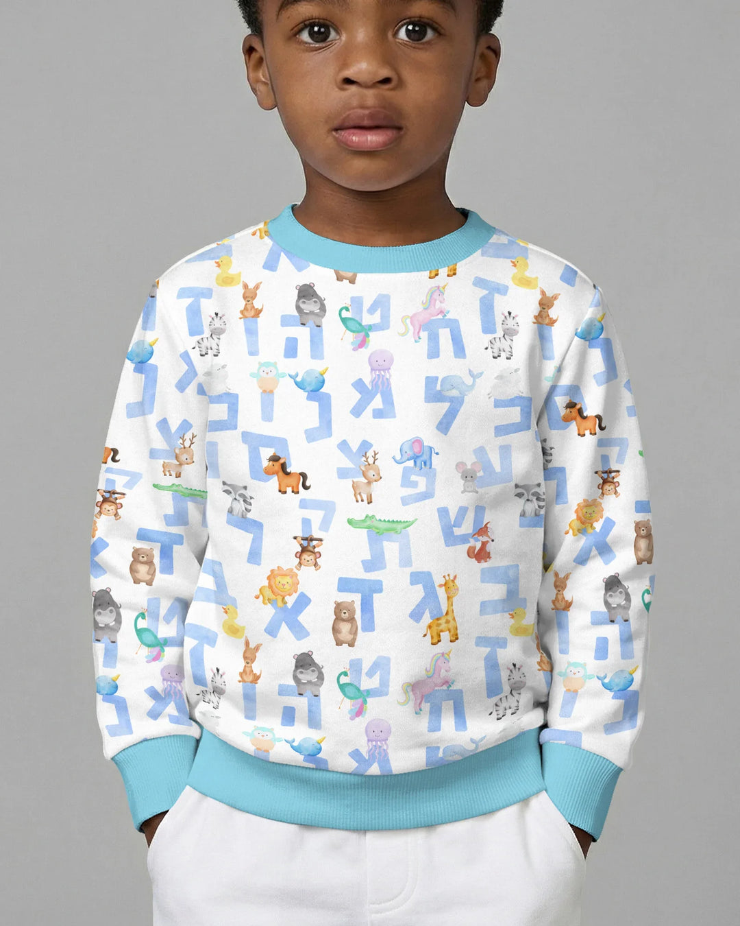 Hebräisches Tieralphabet Bambus-Rundhals-Sweatshirt