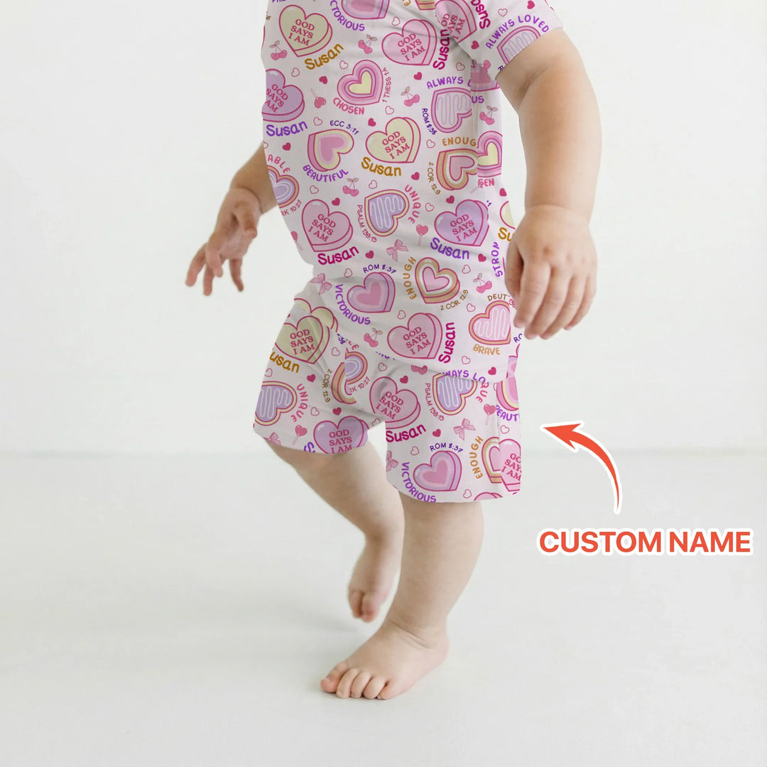 God Says I Am Sweet Heart Matching Mommy & Baby Bamboo Two Piece Short Sleeve Shorts Pajama Set