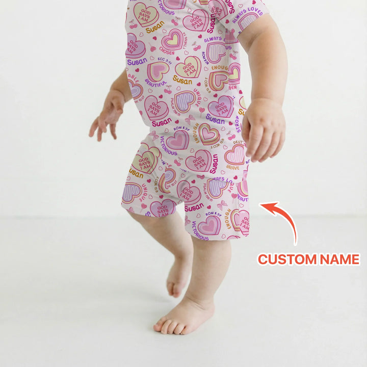 God Says I Am Sweet Heart Matching Mommy & Baby Bamboo Two Piece Short Sleeve Shorts Pajama Set