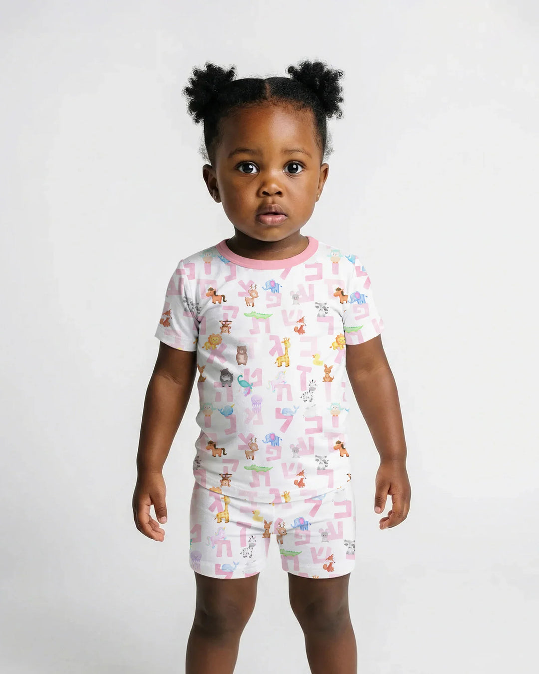 Hebrew Animal Alphabet Bamboo Two Piece Short Sleeve Shorts Pajama Set