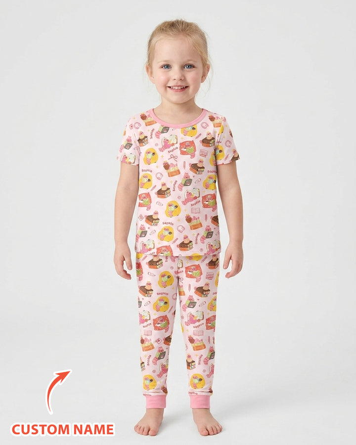 Little Book Worm Family Matching Bamboo Two Piece Short Sleeve Pajama Set