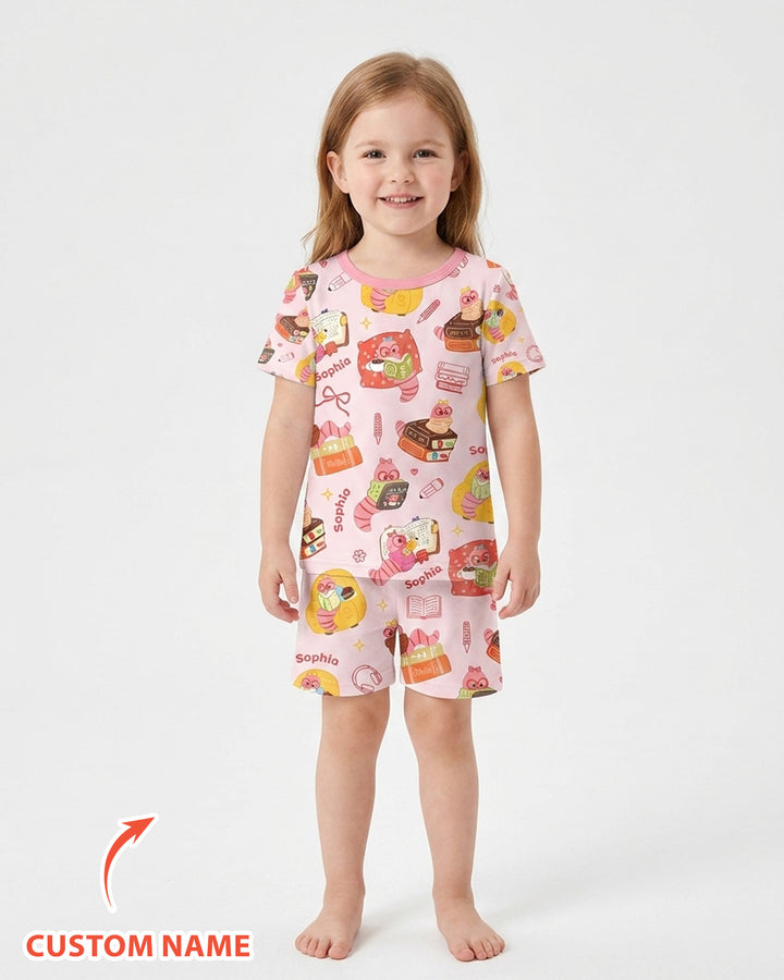 Little Book Worm Family Matching Bamboo Two Piece Short Sleeve Shorts Pajama Set