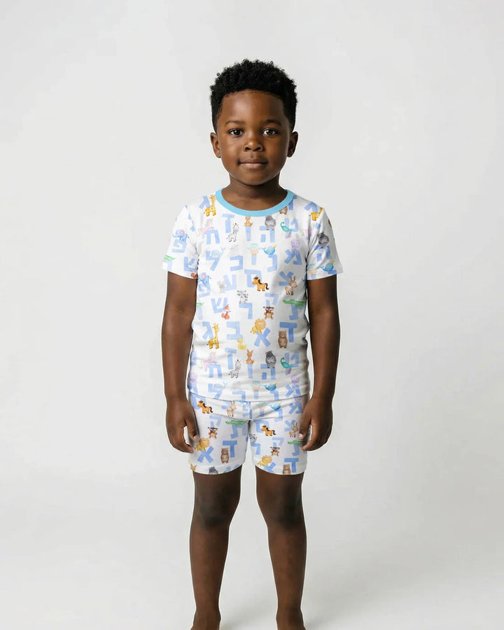 Hebrew Animal Alphabet Bamboo Two Piece Short Sleeve Shorts Pajama Set