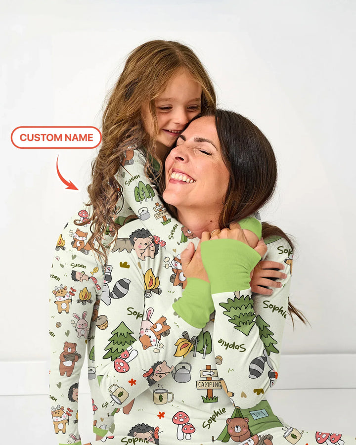 Custom Name Little Camp Buddies Bamboo Women Pajama Set