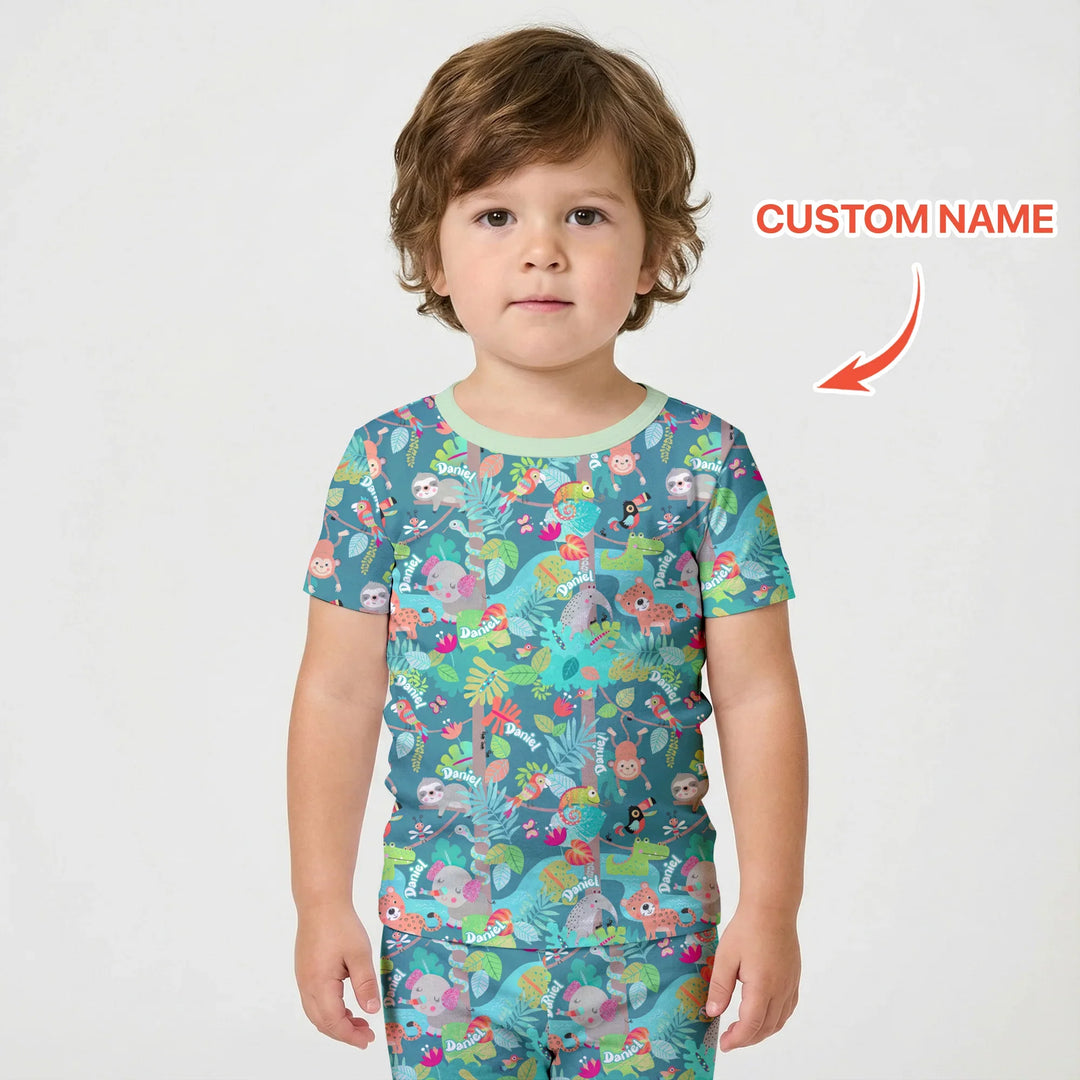 Zweiteiliges Pyjama-Set mit kurzen Ärmeln und Shorts im Sommer-Design