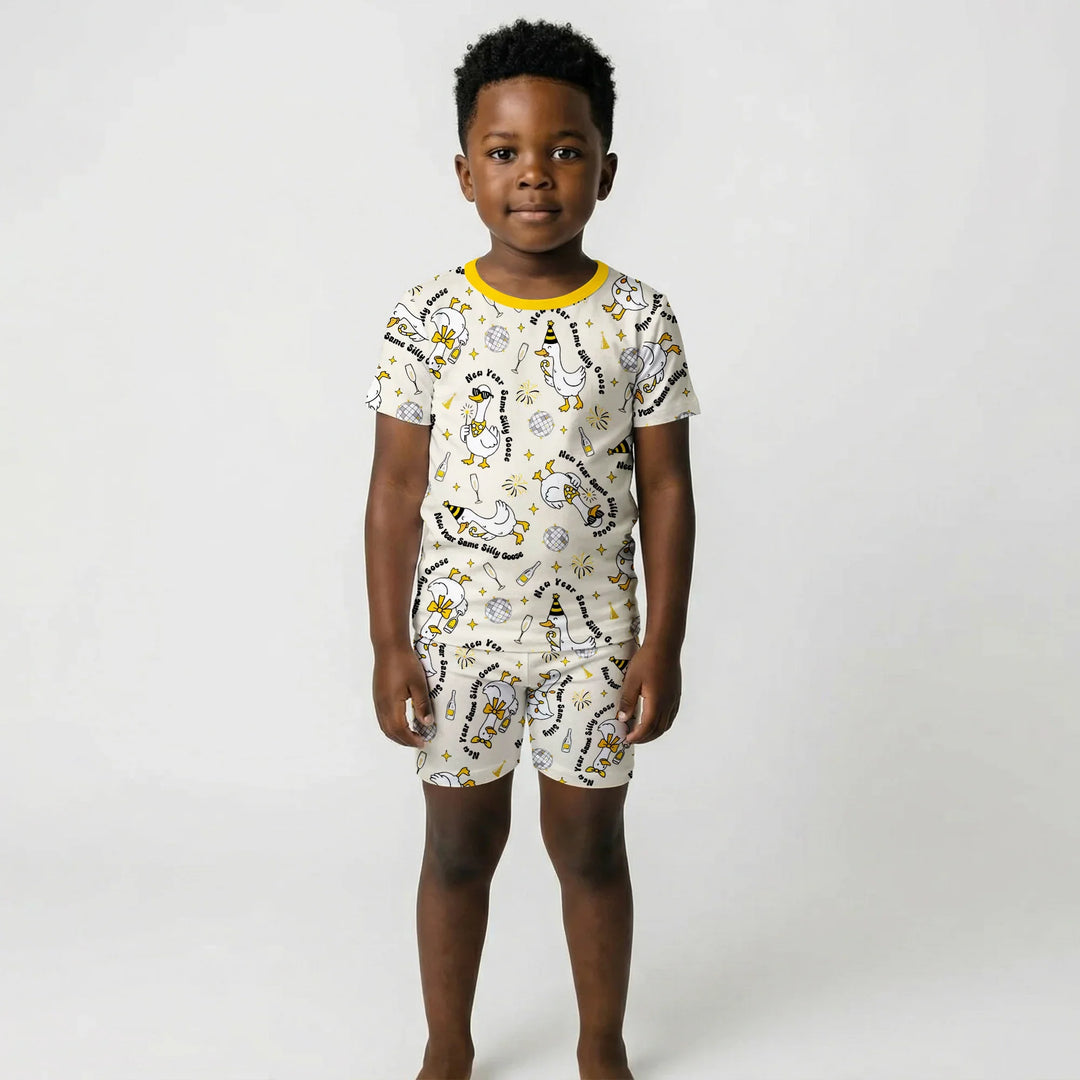 New Year Silly Goose Bamboo Two Piece Short Sleeve Shorts Pajama Set