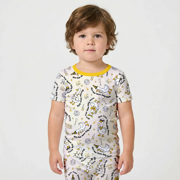 New Year Silly Goose Bamboo Two Piece Short Sleeve Shorts Pajama Set