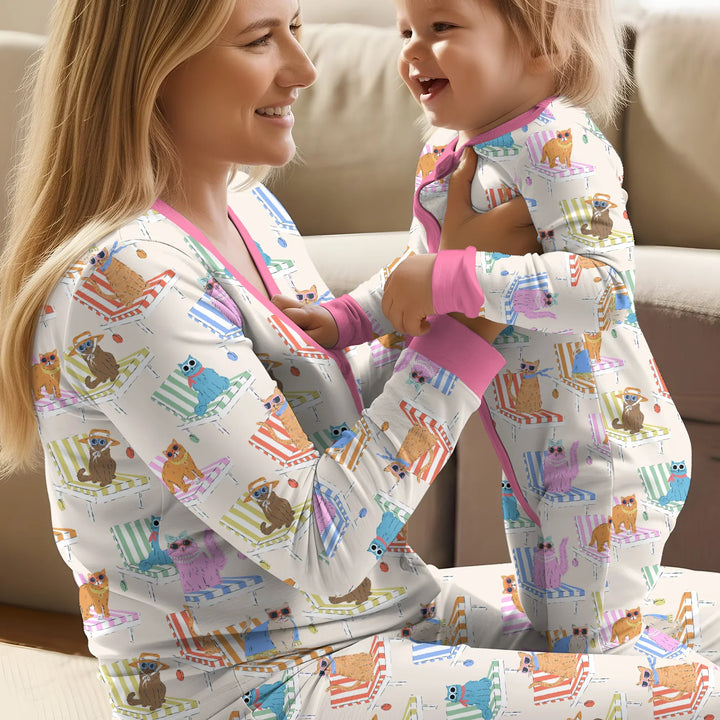 Miau Sonnenbad Mama & Ich passender Pyjama aus Bambus für Damen