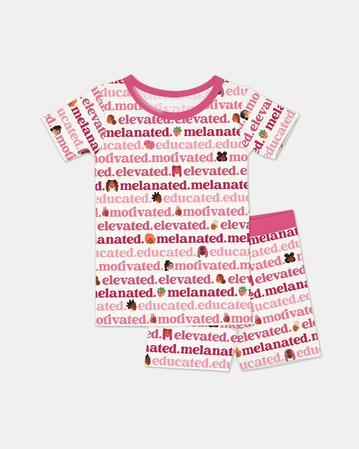 Educated Motivated Elevated Melanated Bamboo Two Piece Short Sleeve Shorts Pajama Set