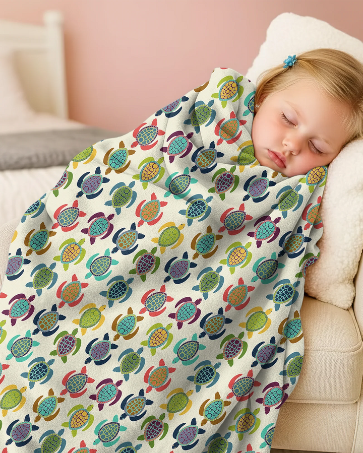 Happy Turtle Parade  Bamboo Blanket