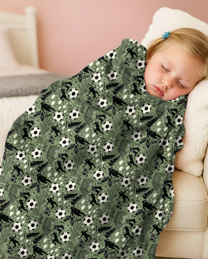Sage Green Soccer Dreams Bamboo Blanket