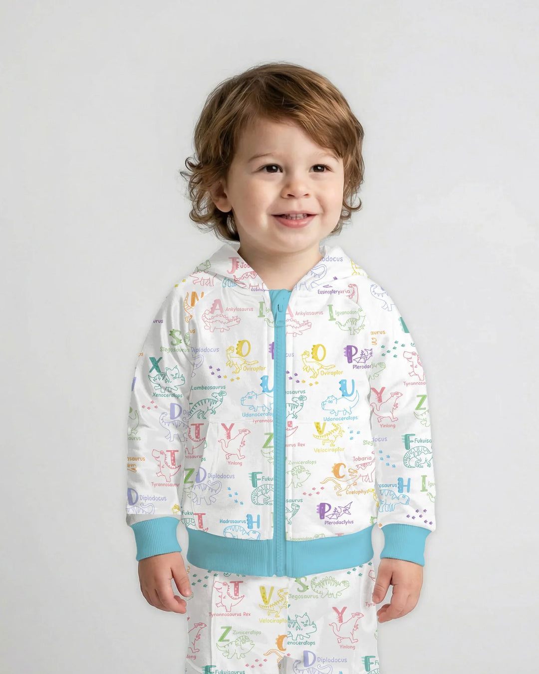 Dino Alphabet ABC Kapuzenpullover aus Bambus mit Reißverschluss