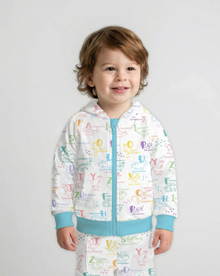 Dino Alphabet ABC Kapuzenpullover aus Bambus mit Reißverschluss